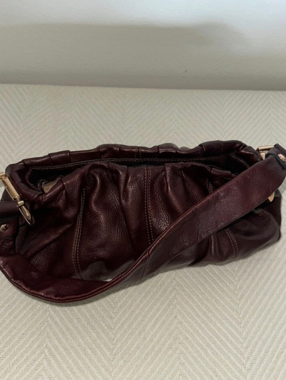 b. makowsky Dark Brown Shoulder Bag with Gold Hardware